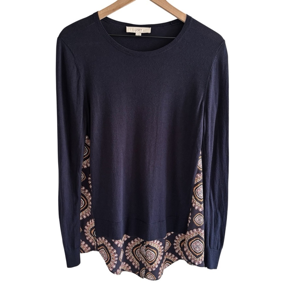 Loft Silk Blend Crew Neck Sweater Size Medium Lightweight Casual Boho